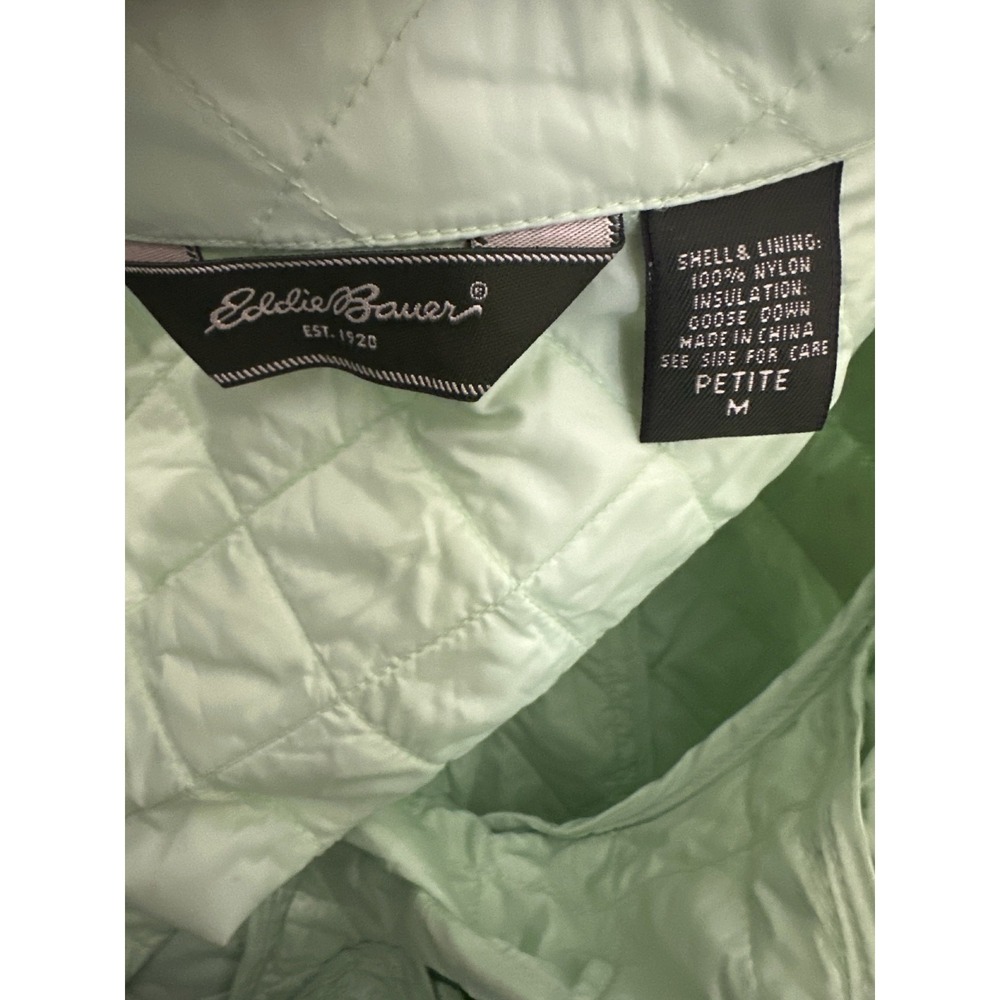 Eddie Bauer Down Quilted Jacket Light Green Full Zip Lightweight Medium Petite - Picture 10 of 14